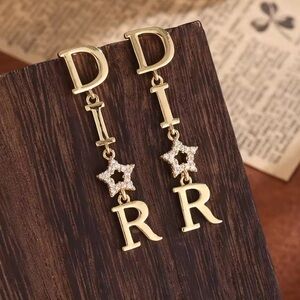Vintage Gold Star Letter Drop Earrings